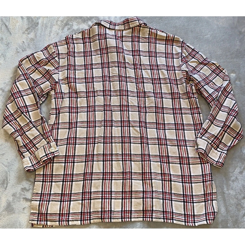 Plaid Linen Blend Button Up Top Women's Size L Tan Red Long Sleeve Susan Graver - Picture 2 of 7
